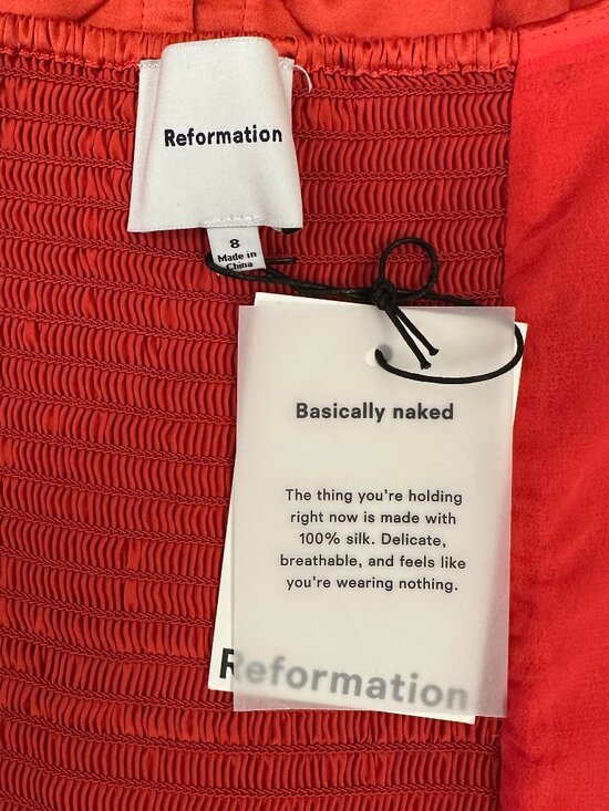 Reformation Lumi Silk Charmeuse V-Neck Sleeveless Camisole Top (Red Coral) - Picture 14 of 16